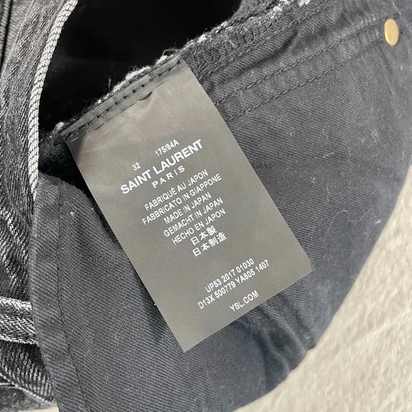 YSL SAINT LAURENT Paris Distressed Slim Fit Jeans Men 32x35 Charcoal Japanese